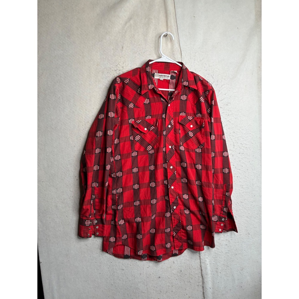 Corral West Ranchwear Mens Red Black Plaid Western Pearl Snap Shirt 15.5-35